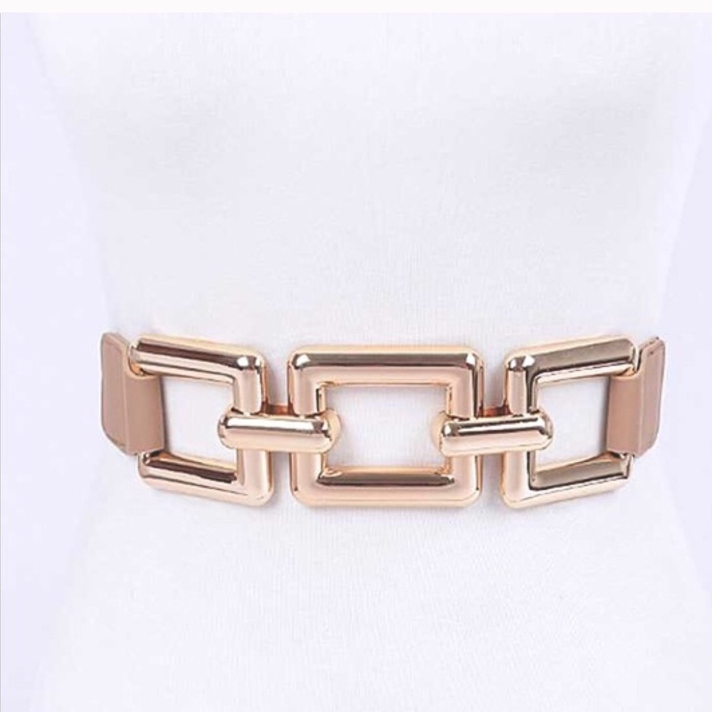 Nude & Gold Chain Elastic Waist Corset Statement Belt